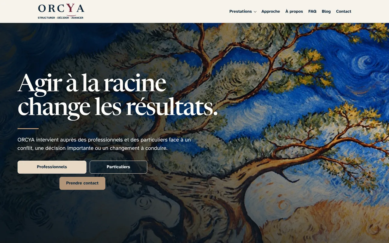 Page d’accueil du site Orcya Conseil et Formation